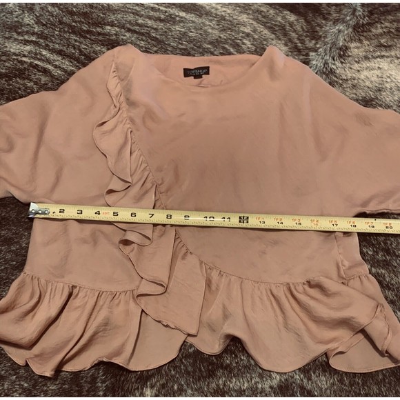 TOPSHOP Size 4 Boho Peach 3/4 Sleeve Ruffle Blouse Shirt EUC - Picture 4 of 8